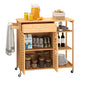 Bamboo Kitchen Island Cart with Storage, Rolling Butcher Block | Large Drawer, 2-Door Cabinet, 3-Tier Open Shelves, Towel Rack, Wheels Included; For Dining Room, Apartment, Small Spaces - size: 41”Lx16”Wx35”H
