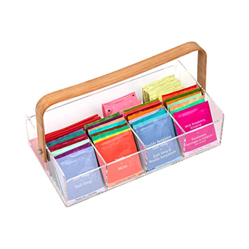 Mind Reader Tea Bag Organizer, Tea Station, Countertop, Caddy, Rayon from Bamboo and Acrylic, 11.75"L x 6"W x 6"H, Brown - style: Tea Bag Basket