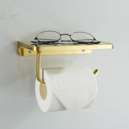 RANDOM Brushed Gold Toilet Paper Holder with Shelf Wall Mount Toilet Paper Roll Holder Solid Metal Toilet Tissue Holder Gold.RD93008BG - color: B-brushed Gold