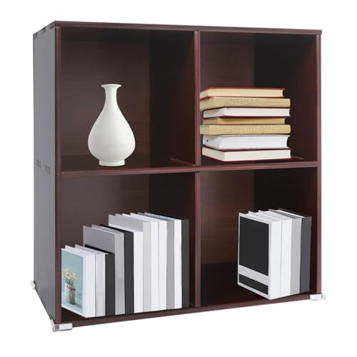 4-Cube Solid Wood Bookcase, 2-Tier Storage Organizer Brown, 23.6in | Open Bookcase for Bedroom, Study, Bookstore & Office