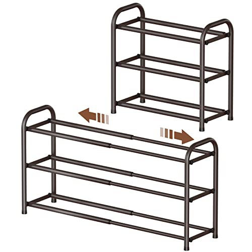 Gonfoam Expandable 3-Tier Shoe Rack for Closet and Entryway, Bronze | Tool-Free Assembly, Metal Material, Adjustable Shoe Organizer, Sturdy, Small Space Solution, Dorms, Garages, Apartments. - color: Bronze, size: 3 Tier