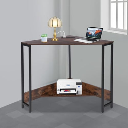 Corner Desk Small Desk with Outlets Corner Table for Small Space, Corner Computer Desk with USB,Brown