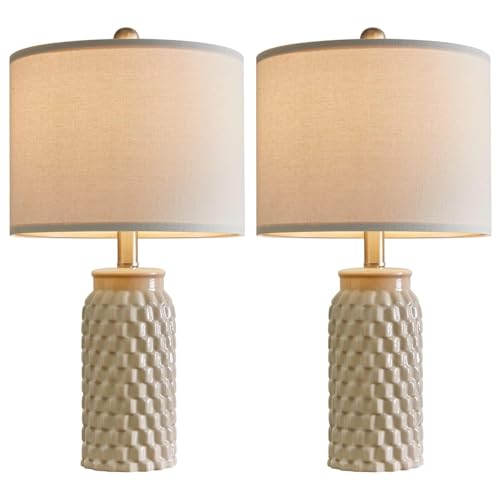 USumkky 20.5" Ceramic Table Lamps Set of 2 - Modern Farmhouse & Boho Style, Bedside Nightstand Lamps for Bedroom, Living Room End Table Lamps, Small Desk Lamp(Cream) - color: 20.5" Beige-2 Pack