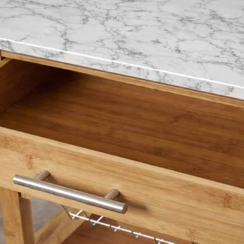 Boraam Aya Bamboo Kitchen Cart with Faux Marble Top - size: Kitchen Cart
