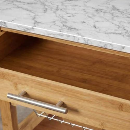 Boraam Aya Bamboo Kitchen Cart with Faux Marble Top - size: Kitchen Cart