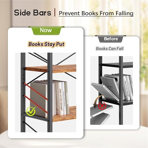 DurayLoly 2 Pieces 4 Tier Bookshelf for Narrow Space, Rustic Brown | Small Space Dwellers , Sidebars and Metal Frame - color: Rustic Brown, size: 4 Tier - 2 pcs