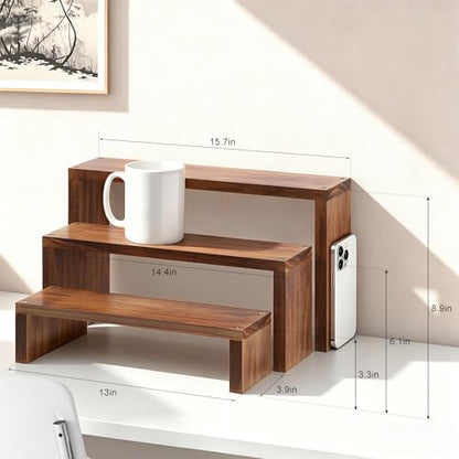 Plant Stand Shelf for Desk Window Sill Countertop Desktop Succulent Stand | 3 Tiers Small Wooden Tabletop Ladder Plant Shelves for Cupcake Stand Riser Kitchen Spice Rack Holder