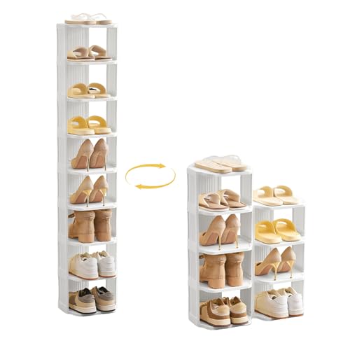 UFORU Vertical Shoe Rack, 9-Tier Plastic Stackable Storage Shelf for Small Closets and Narrow Spaces, Compact Free Standing Shoe Racks for Entryway Bedroom Dormitory - color: White, size: 9 Tiers