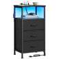 SONGMICS BELLAH Collection - Nightstand with Charging Station and App-Controlled Adjustable LED Lights, Bed Side Table, 3 Drawers and 1 Open Shelf, Modern, Ink Black and Ebony Black ULGS303BH01S - color: Ink Black + Ebony Black, size: 3 Drawers
