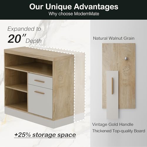2 Drawer Wood File Cabinet for Home Office Storage, White Wanult | Filing Cabinet for A4 / Letter Documents, 31.5"W * 19.5"D * 29.5"H, Credenza w/ Built-in Power Outlet, Printer Stand - color: Light Walnut