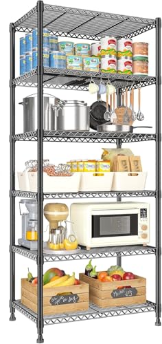 Xcity Storage Shelves, 6 Tier Heavy Duty Metal Shelving Unit, 2400 LBS Adjustable Steel Wire Shelf for Commercial, Pantry, Kitchen, Garage, 14" D x 30" W x 70" H, Black - color: Black, size: 30"W x 14"D x 70"H, 6-Tier