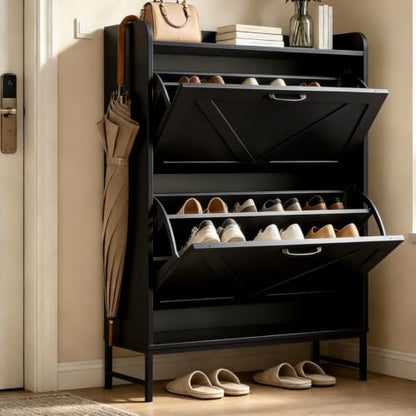 Shoe Cabinet with 2 Flip,Shoe Cabinet Storage,Shoe Organizer Cabinet,Black | Hidden Wood Shoe Cabinet,reestanding Shoe Rack Cabinet for Entryway Hallway - color: Black