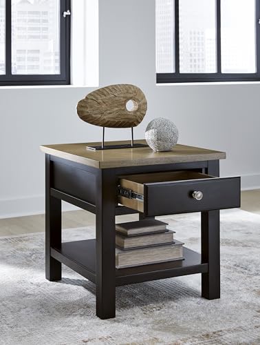 Signature Design by Ashley Drazmine Casual End Table with 1 Lower Shelf, Light Brown & Black - color: Light Brown & Black