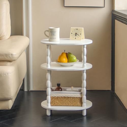 MaxSmeo White Side Table, 3-Tier Small Oval End Table, Modern Night Stand Wood Accent Table for Living Room, Bedroom, White - color: White