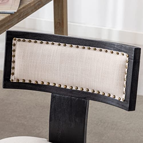 RIVOVA Mid Century Modern Dining Chairs Set of 4 Linen Fabric Upholstered Kitchen Side Chairs with Nailhead Trim, Modern Kitchen Armless Solid Wood Dining Chairs, Beige - color: Beige Black Nailhead