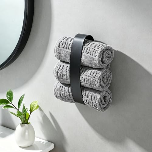 Taozun Hand Towel Holder Black 8.6" Self Adhesive Towel Bar Stainless Steel | No Drill, Unique Square-Round Design, Strong Design Sense, for Bathroom/Kitchen/RV, Renter Friendly, Heavy Duty - color: Black, size: 8.66-inch