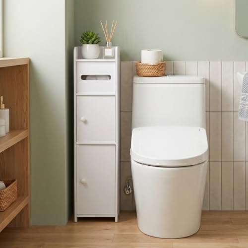 LuiceABC Slim Toilet Paper Holder Stand, Over The Toilet Storage Cabinet | Corner Shelf for Bathroom, Small Space, White, 31.49 X 6.69 X 6.69 INCH - size: 6.69 x 6.69 x 31.49 inch