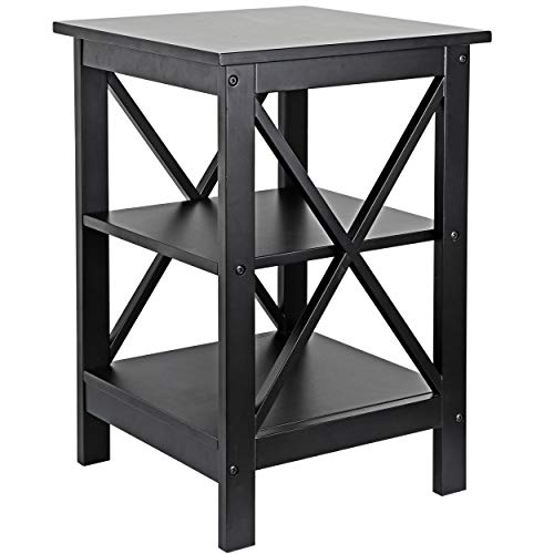 Nouva Square Side Table with Storage 3 Tier Small End Table 16 x 16 Inch Wooden X-Design Table Nightstand for Living Room Bedroom Office Nursery Entryway, Black - color: Balck