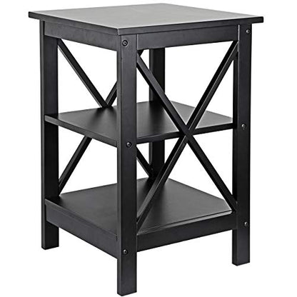 Nouva Square Side Table with Storage 3 Tier Small End Table 16 x 16 Inch Wooden X-Design Table Nightstand for Living Room Bedroom Office Nursery Entryway, Black - color: Balck