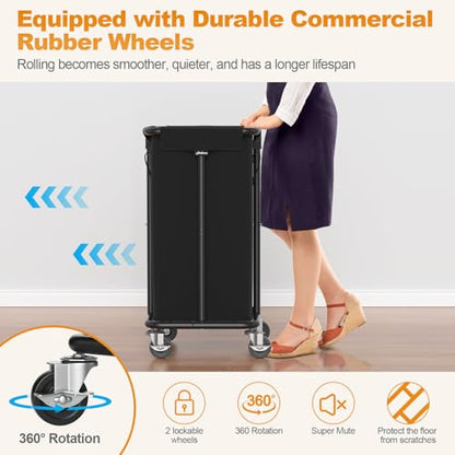 Hodonas Laundry Basket with Wheels, Rolling Laundry Hamper, 30 Gal.(115L), Removable and Machine Washable Liner, Steel Frame, Tall Laundry Cart for Laundry Room, Bedroom, Bathroom, Dorm Storage -Black - color: Black