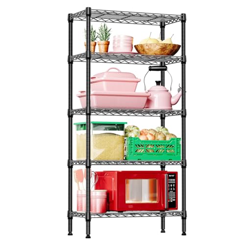 IZEUK 5 Tier Black Metal Storage Shelves, Heavy Duty Wire Shelving Rack for Garage, Kitchen, Bathroom, Laundry, Closet Organizer, 1250 lbs Capacity, 11.8" D x 29.5" W x 59.5" H - color: Black, size: 5 Tier, 11.8" D x 29.5" W x 59.5" H