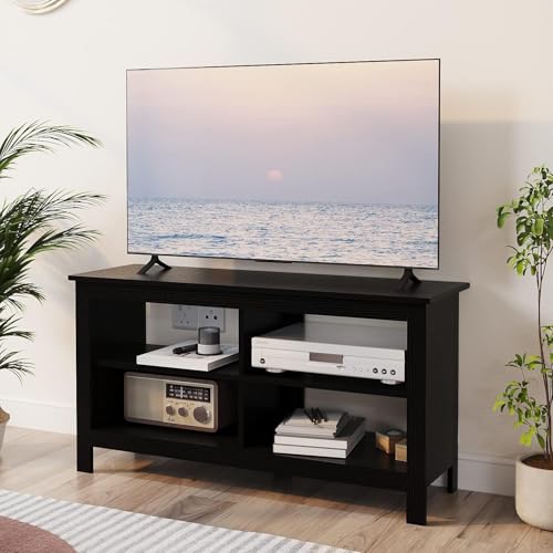 Gyger 43 Inches TV Stand,Mid Century Modern Entertainment Center with 4 Open Shelves Farmhouse TV Media Console Table for Living Room,Bedroom,Television Stand up to 50 Inches(Black) - color: Black