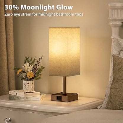 Brown Touch Lamps Set of 2 for Bedroom - Dimmable, USB C+A, 2 AC Outlets | 3-Way Dimming, 3000K LED Bulbs Included, Square Beige Lampshade Brown Base, Small Bedside Lamp for Nightstand, Desk, Dorm - color: Brown