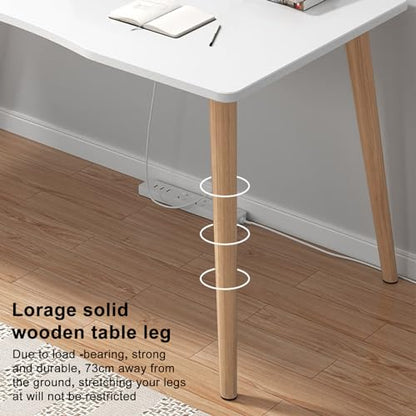 Writing Desks for Home Office, Wood Computer Desk, Modern Simple Style Home Office Gaming Desk, Basic Writing Table for Small Spaces, Laptop Computer Table, Study Desk with Solid Legs (White)