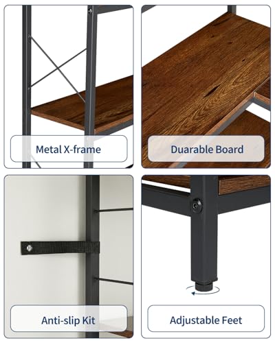 Garvee Corner Shelf, 7 Tier Industrial Corner Bookshelf, Wood and Metal Frame Large Bookcase, Freestanding Display Shelf for Living Room, Kitchen, Home Office, Rustic Brown