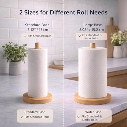 Wooden Paper Towel Holder for Countertop, Solid Beech Wood Stand with Non-Slip Base, Fits Standard Kitchen Rolls, Easy Assembly, Farmhouse Paper Towel Dispenser - size: Standard, style: Classic Beech