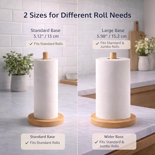 Wooden Paper Towel Holder for Countertop, Solid Beech Wood Stand with Wider Non-Slip Base, Fits Standard and Jumbo Rolls, Easy Assembly, Farmhouse Kitchen Paper Towel Dispenser - size: Large, style: Classic Beech