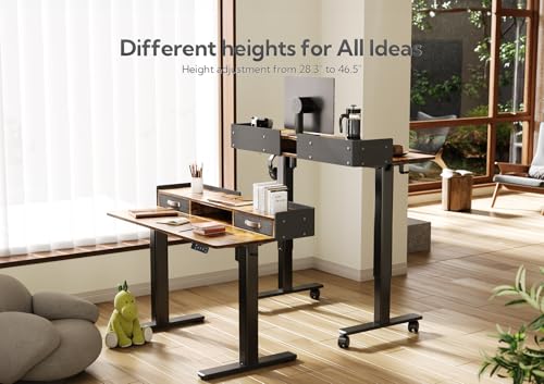 Claiks Standing Desk with Drawers, Stand Up Electric Standing Desk Adjustable Height with Storage Shelf and Splice Board, 48 Inch, Rustic Brown - color: Rustic Brown, size: 47.2×23.6