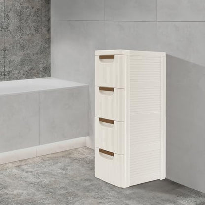 4 Tier Mobile Storage Cart, Modern White Slim Rolling Storage Cabinet with Wheels, Compact Organizer Cart for Kitchen Bathroom Bedroom Office (4 Drawer) - size: 4 Drawer
