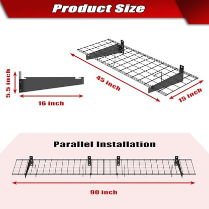 WALMANN 2 Pack Garage Wall Mount Shelves, 45x15 inch Wall Mounted Storage Shelves for Garage Heavy Duty Floating Shelf, Holds Up to 220 lbs(Black) - color: Black-15x45