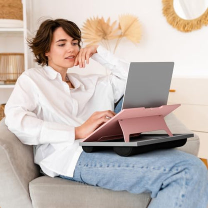 HUANUO Adjustable Lap Desk - with 8 Adjustable Angles & Dual Cushions Laptop Stand for Car Laptop Desk, Work Table, Lap Writing Board & Drawing Desk on Sofa or Bed, Pink - color: Pink
