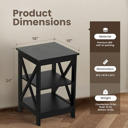 PHI VILLA Black End Table, Side Table for Living Room Set of 2, Nightstand/Bedside Table - color: Black 2