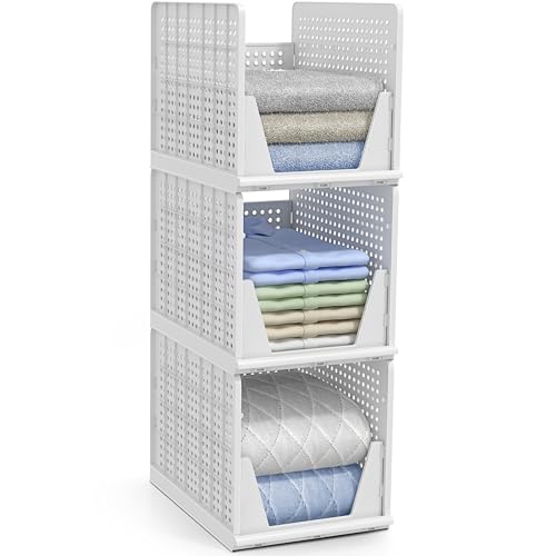 Sorbus Stackable Shelf Organizer Baskets – Plastic Closet Organizer for Clothes, Pantry, Bathroom, Kitchen & Garage – Open Front Storage Bins for Cabinets, Countertops & Under Shelf Organization - size: 3 XL