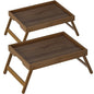 Breakfast Tray with Folding Legs Set of 2, Bamboo Bed Tray Table 15.7" Foldable TV Dinner Tray with Ergonomic Wave Handles for Bed Couch Sofa, Breakfast, Snacks, Coffee, Walnut - color: Walnut, size: Medium