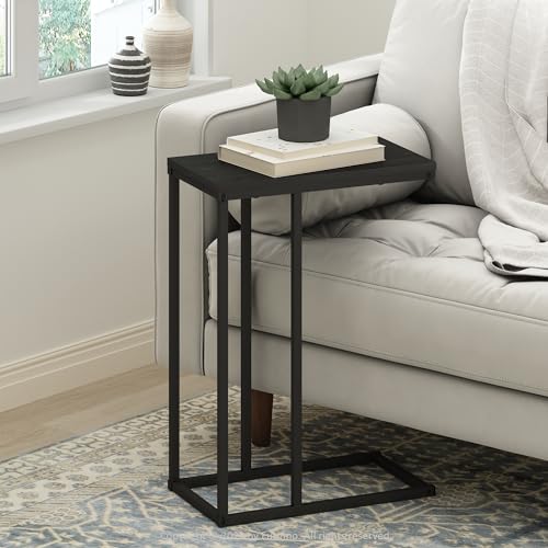 Furinno C-Shaped Side Table, Metal Frame End Table, Night Stand, Bedside Table, for Living Room, Bedroom, Americano - color: Americano, size: C-Shaped with Metal Frame