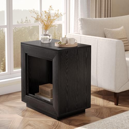 Tribesigns Rustic Brown End Table, 24" Side Table with Storage Shelf, Farmhouse Style Nightstand Bedside Table (1, Black) - color: Black