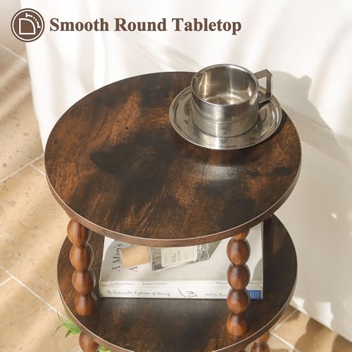 AWASEN Small Side Table, 3-Tier Round End Table for Small Spaces, Modern Bedside Table Nightstand for Bedroom, Living Room, Office, Rustic Brown - color: Rustic Brown