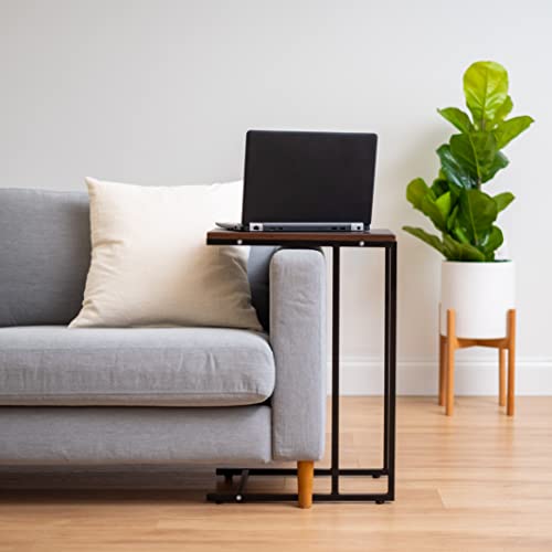 IRIS USA Wide C-Shape Side Table, Wood and Metal Frame End Table - style: Modern