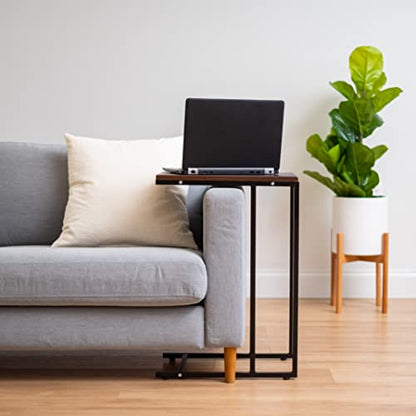 IRIS USA Wide C-Shape Side Table, Wood and Metal Frame End Table - style: Modern