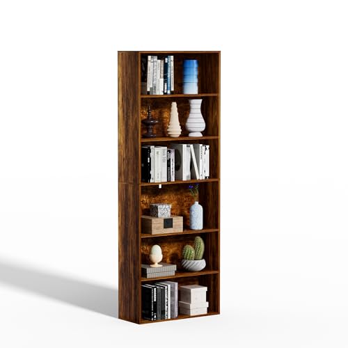 Wooden 6 Tier Book Shelf,6 Cube Storage Organizer,6 Tier Low Bookcase Storage Display Organizer, 64 Inch Versatile Cubes Shelf and Cubby Unit for Any Space (Dark Brown, 6 Cube-W~23.6inch) - color: Brown, size: 6 Cube