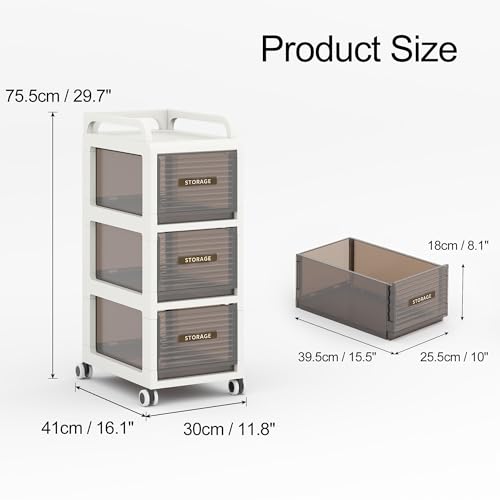 Bathroom Storage with Drawers, 11.8" Wide Wide Slim Storage Cabinet with Wheels for Small Spaces, Narraw Cart for Kitchen Office Bedroom Dinning Room Under Desk, 29.7" Tall - size: 30x41x75 cm