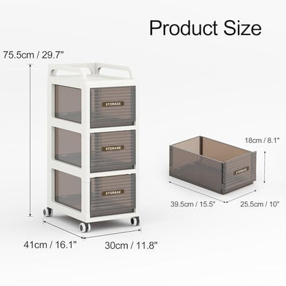 Bathroom Storage with Drawers, 11.8" Wide Wide Slim Storage Cabinet with Wheels for Small Spaces, Narraw Cart for Kitchen Office Bedroom Dinning Room Under Desk, 29.7" Tall - size: 30x41x75 cm