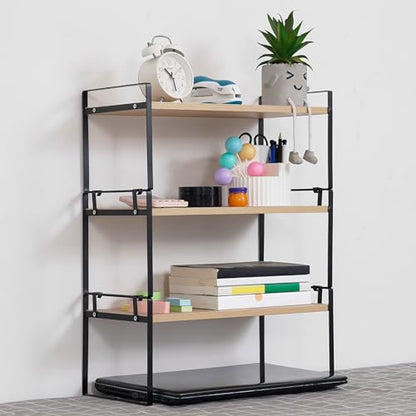 YGYQZ Desk Shelf Organizer for Top of Desk, 3-Tier Desktop Bookshelf, Black & Wood - color: 3-tier Black/Wood