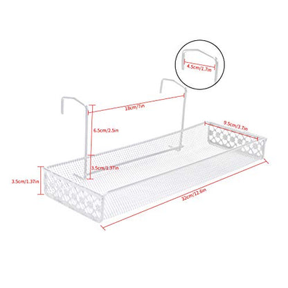 Chris.W Iron Hanging Shelf Basket with Hooks Balcony Succulent Plants Mini Flower Pot Holder Railing Shelf, for Patio Porch or Fence (White)-Small - color: White