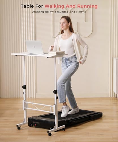 KLSMYHOKI Standing Desk Adjustable Height, Mobile Stand Up Desk with Wheels Small Computer Desk Rolling Desk, Portable Laptop Desk White Standing Table Home Office Desks 16"x31.5" Height 27"-43.5" | Small Computer Desk Rolling Desk, Portable Laptop Desk W