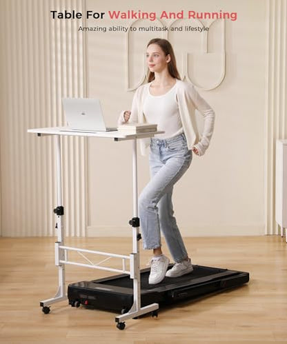KLSMYHOKI Standing Desk Adjustable Height, Mobile Stand Up Desk with Wheels Small Computer Desk Rolling Desk, Portable Laptop Desk White Standing Table Home Office Desks 16"x31.5" Height 27"-43.5" | Small Computer Desk Rolling Desk, Portable Laptop Desk W